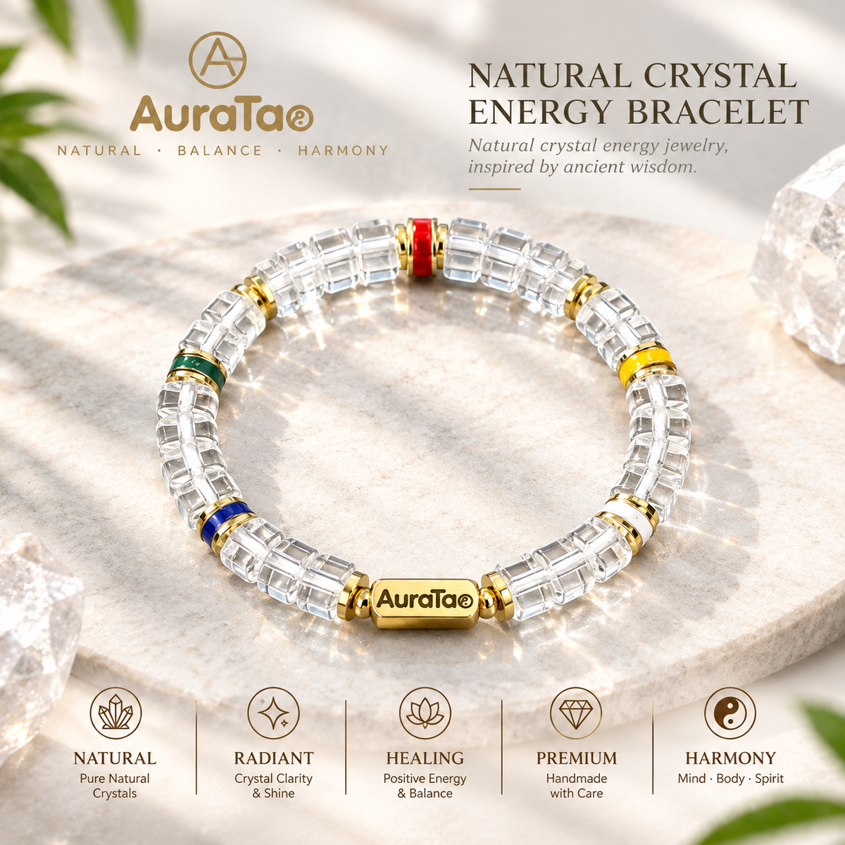 Clear Quartz Five Elements Balance Bracelet